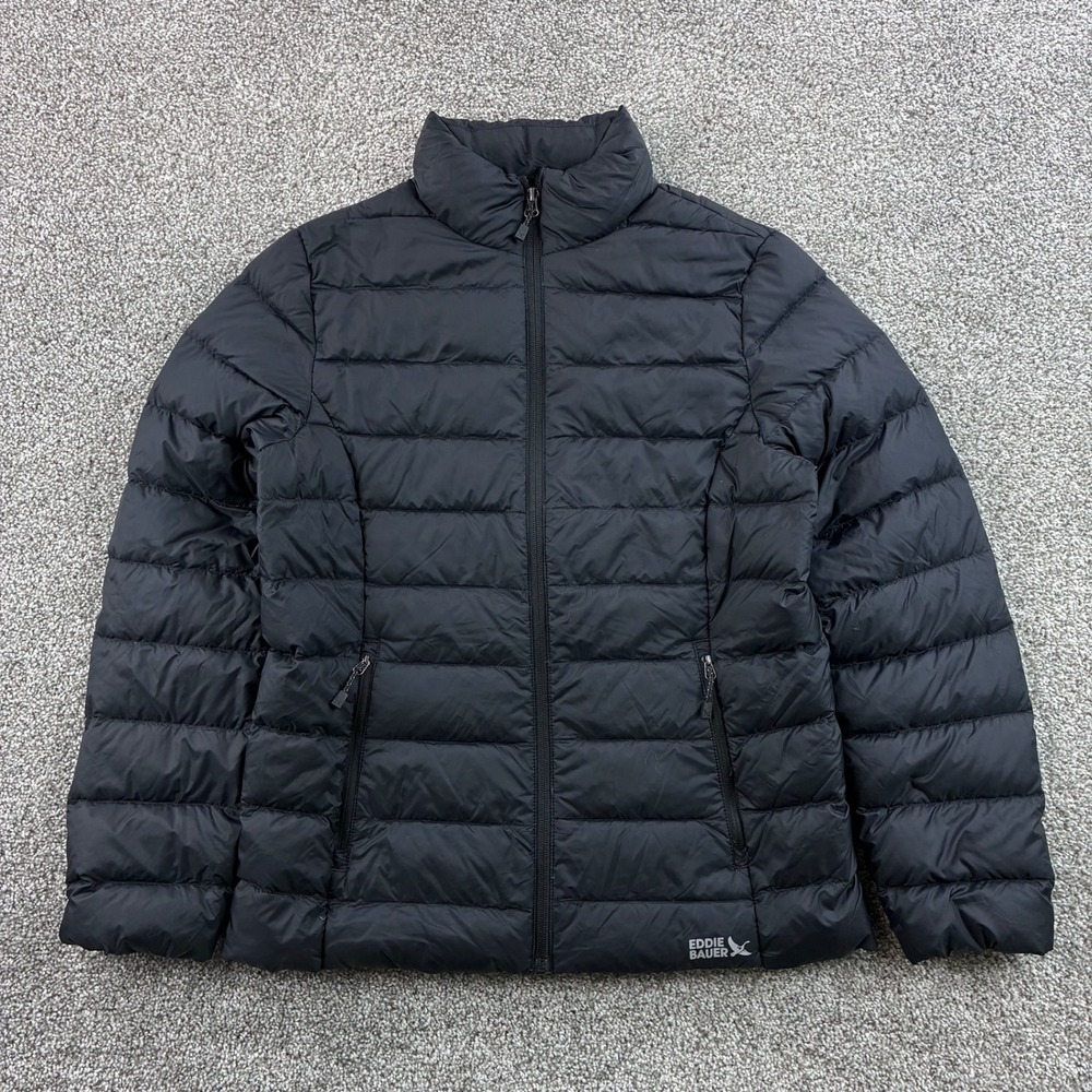 Eddie Bauer Puffer Jacket Women's M Black 650 Down Fill Lightweight Full Zip